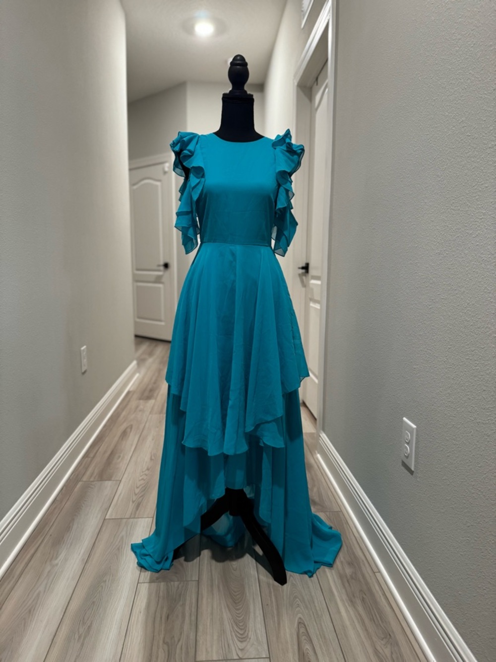 ASOS Teal Ruffle Sleeve High-Low Dress
